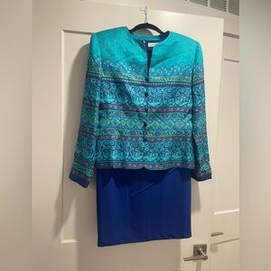 Adrianna Papell Teal & Blue Silk Dress Jacket - Vintage"ish"